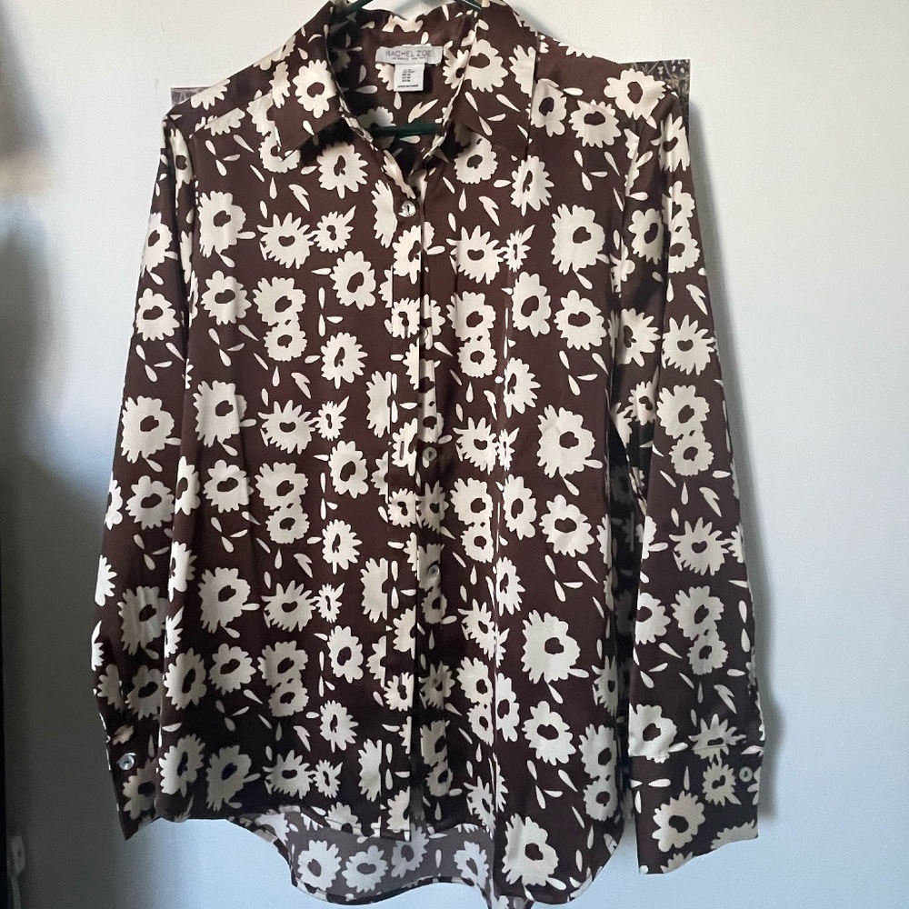 Rachel Zoe Floral Button-Up Blouse | Brown & Cream